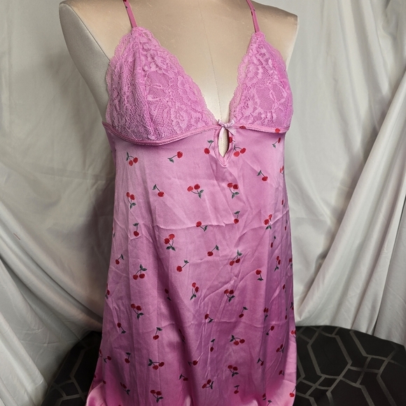 Pink Lace Cherry Print Nightgown - Picture 1 of 3